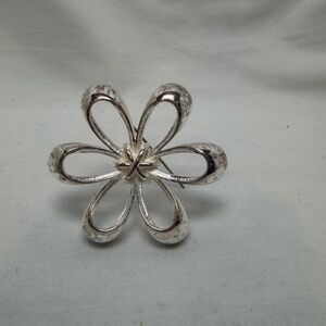 Vintage Monet Brooch Pin Ribbon Bow Flower Pin Silvertone Elegant Spring Holiday